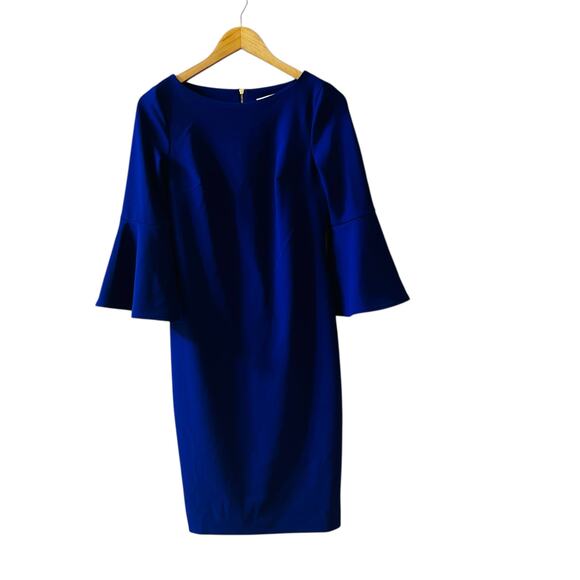 Calvin Klein Three Quarter Bell Sleeve Sheath Dress Size 4  Blue - Picture 2 of 8